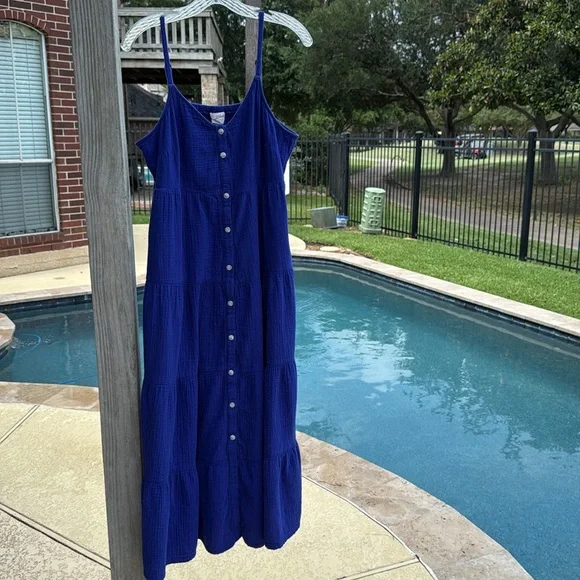 Universal Thread Cotton Gauze Sleeveless Maxi Dress Smocked Back Panel Pockets! - Picture 4 of 16